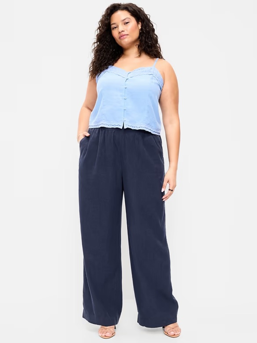 Old Navy Women’s Navy High-Waisted Linen-Blend Super Wide-Leg Pants Size Large
